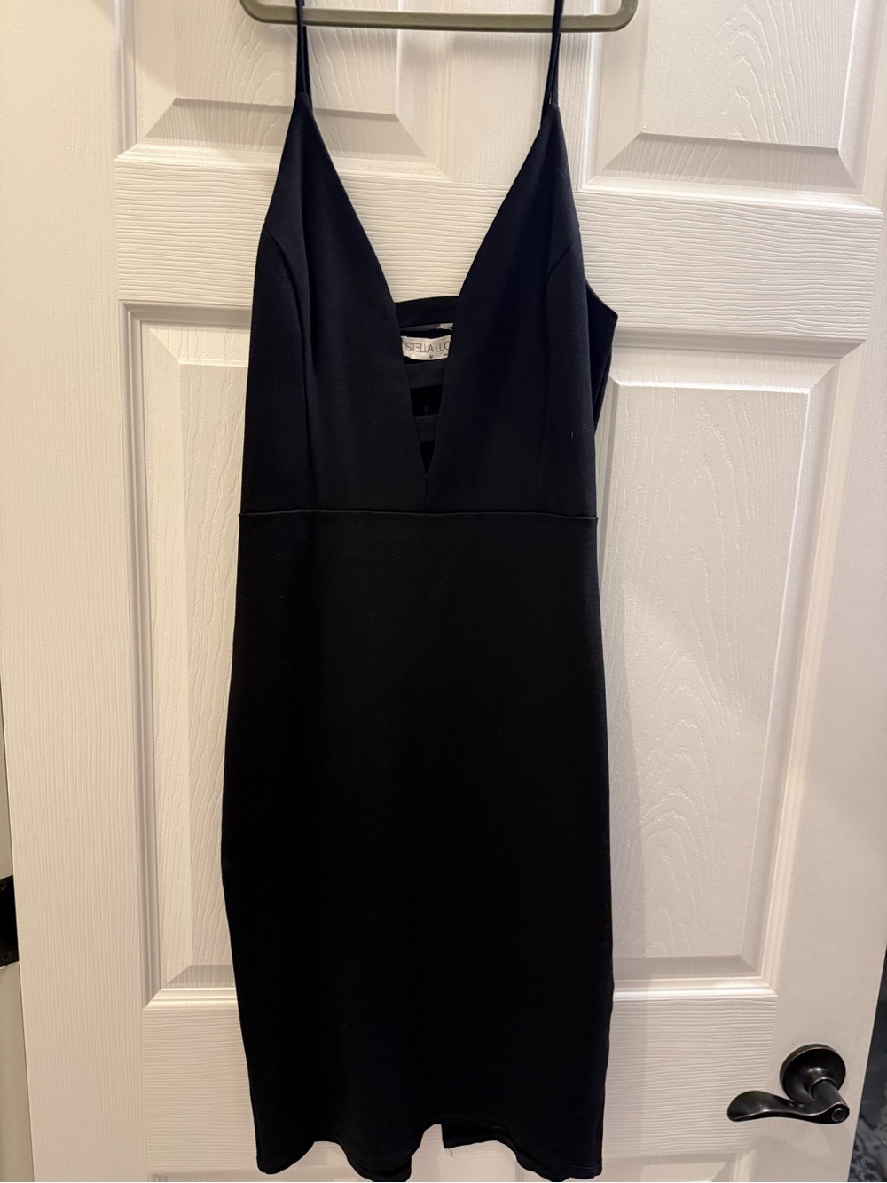 Stella Luce Black Plunge V Spaghetti Strap Mini Dress
